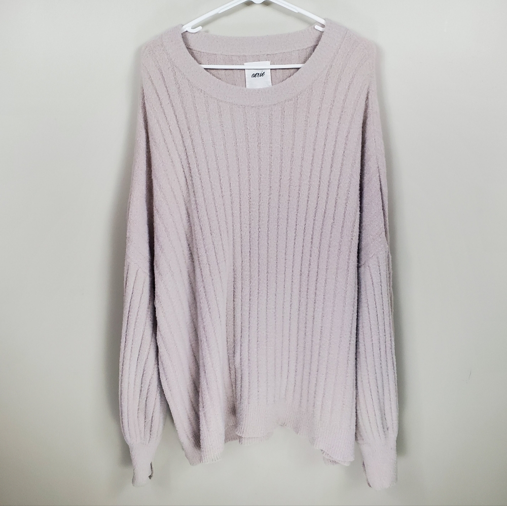 American Eagle Aerie Size L Pink Oversized Ribbed Knit Long Sleeve Sweater